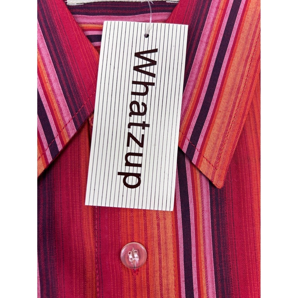 Vintage Whatzup Men's Striped Short Sleeve‎ Button Down Shirt Orange Red Size XL - Picture 6 of 8